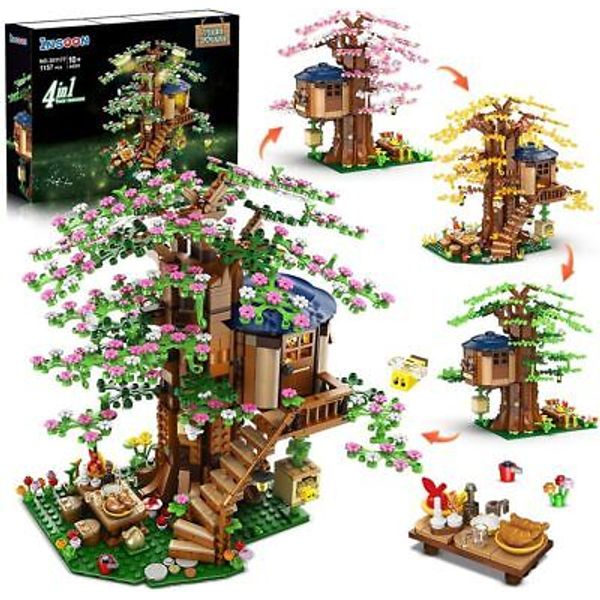 4 in 1 Tree House Building Set, 1157PCS Flowers Treehouse Building Block Toy