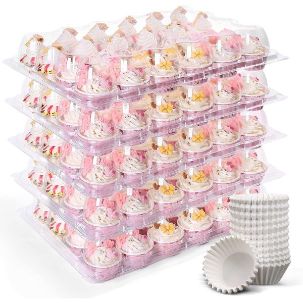 Mini Cupcake Containers, 24 Count, 12 Pack Plastic Cupcake Holder with 288 Cupca