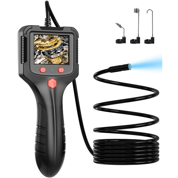 Endoscope Camera with Light, Industrial Digital Borescope, Snake Camera 1080P 8mm IP67 Waterproof Inspection Camera, Sewer Drain Camera with 6 LED Lights 2.4" IPS Screen, 16.4FT Semi-Rigid Cable