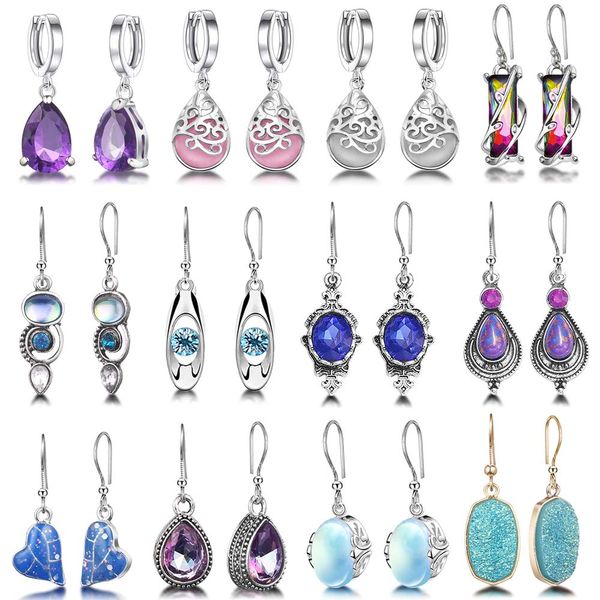 12 Pairs Teardrop Druse Crystal Drop Dangle Earrings for Women Girls Cubic Zirconia Huggie Hoop Earring Jewelry Set Christmas Gifts