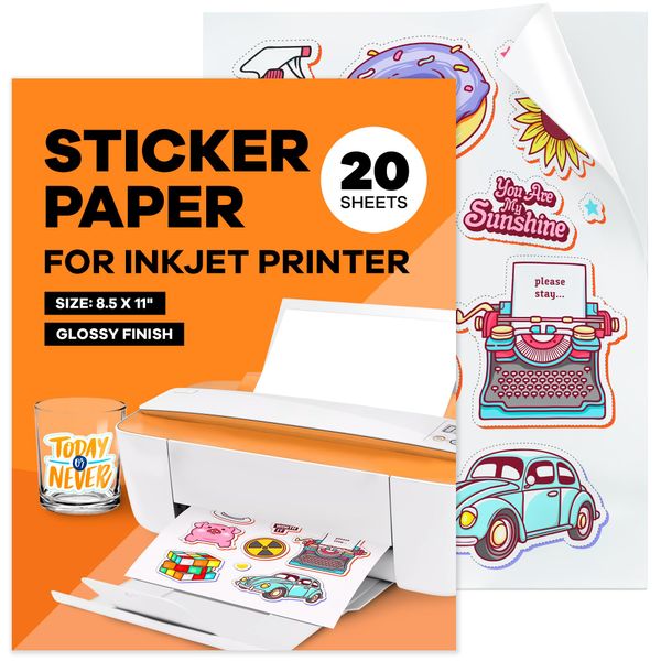 Sticker Paper - Sticker Paper for Inkjet Printer - Vinyl Sticker Paper - Printable Vinyl - Printable Vinyl Sticker Paper - Sticker Paper for Printer (Glossy, 20 pack, 8.5 x 11")