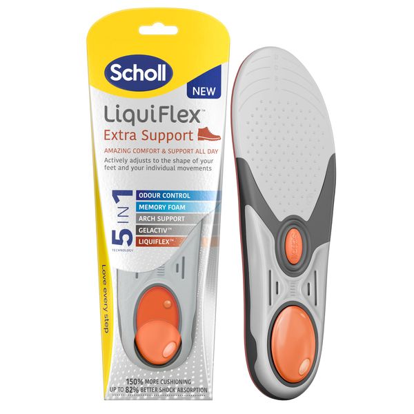 Scholl LiquiFlex Extra Support Insoles for Women, 5-in-1 Supportive Insoles with Memory Foam, Arch Support, GelActiv, and Odour Control - Insoles for Work Boots and Shoes - UK Size 3.5-7.5, 1 Pair