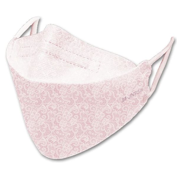 M-JN95MASK JN95 Renewal (Genuine Product, Direct from Manufacturer) Anti-Hay Fever (Designated Manufacturer) 4-Layer 3D Glasses Fog-resistant Lipstick Non-Woven Mask, Made in Japan (Light Pink Lace)