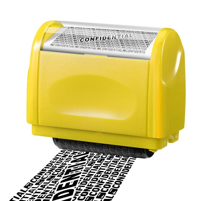 Identity Theft Protection Stamp Roller, KENOBEE Self-Inking Wide Security Stamp Roller for Personal Information Blackout, Privacy Confidential and Address Blocker, Yellow