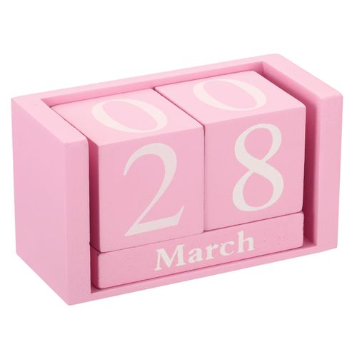 PATIKIL Vintage Wood Block Perpetual Calendar Reusable Wooden Month Date Display Block Desk Office Home Decoration Style 2 Pink