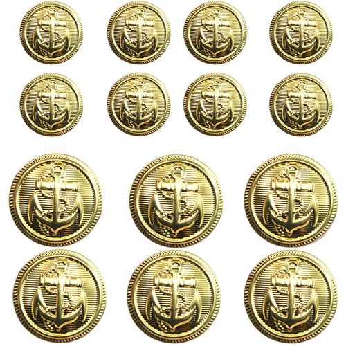 KENDANY 14 Pieces Metal Blazer Button Set - Naval Anchor Crest - for Blazer, Suits, Sport Coat, Uniform, (Gold 18MM 23MM)(0.71in-0.9in)