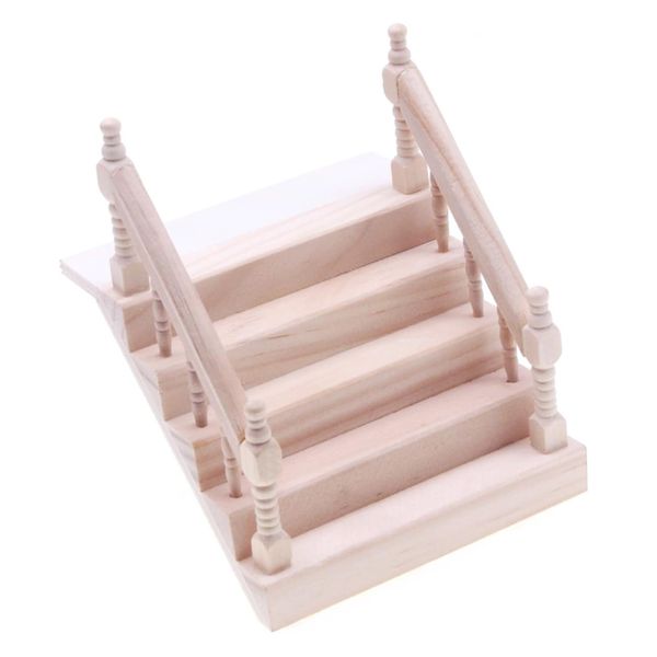 Doll House Handrail Stair Dollhouse Mini Wooden Handrail Stairs Miniature Scene Step Furniture Model Mini Wooden Staircase Miniature Handrail Stair Furniture Ornaments