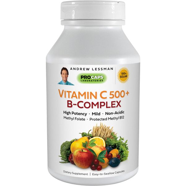 ANDREW LESSMAN Vitamin C 500 Plus B-Complex 360 Capsules - Non-Acidic Vitamin C Plus Citrus Bioflavonoids for Immune System and Anti-Oxidant Support. Easy-to-Swallow Capsules. No Additives