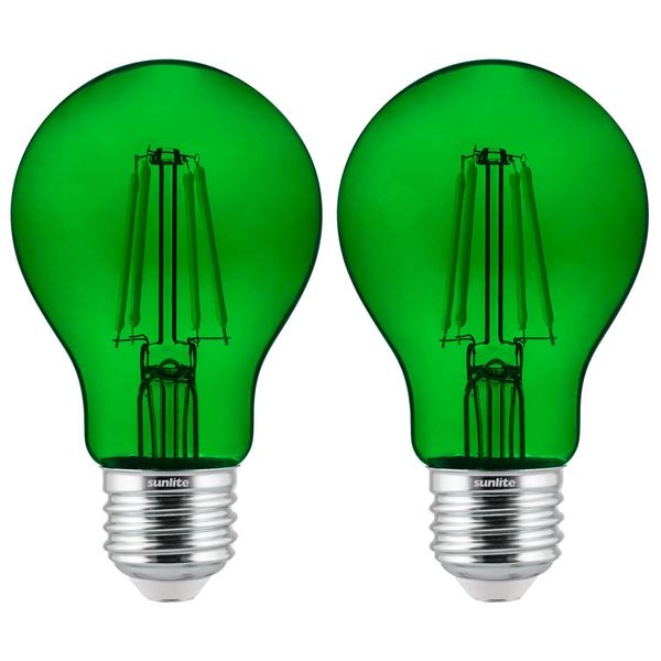 2-Pack Sunlite LED Transparent Green A19 Filament Bulbs, 4.5 Watts, Dimmable