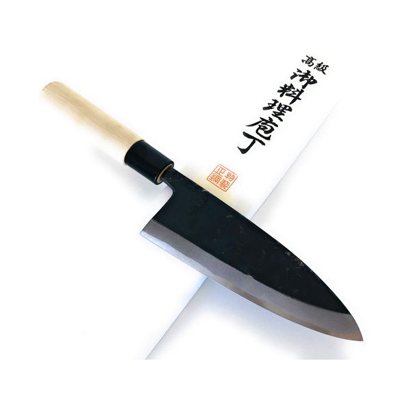 Ariji ARITSUGU Black Blade Knife, 5.9 inches (150 mm), Made in Japan, White Steel 2, Construction Fabric, Magnolia Wood Pattern, Customizable