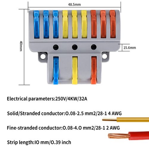 TOOINKCV Compact Wire Connectors, 6 PCS Lever Nut Electrical Wire Connectors, Compact Splicing Connectors, 3 in 9 Out Electrical Conductor Connectors Blocks with 20 Screws