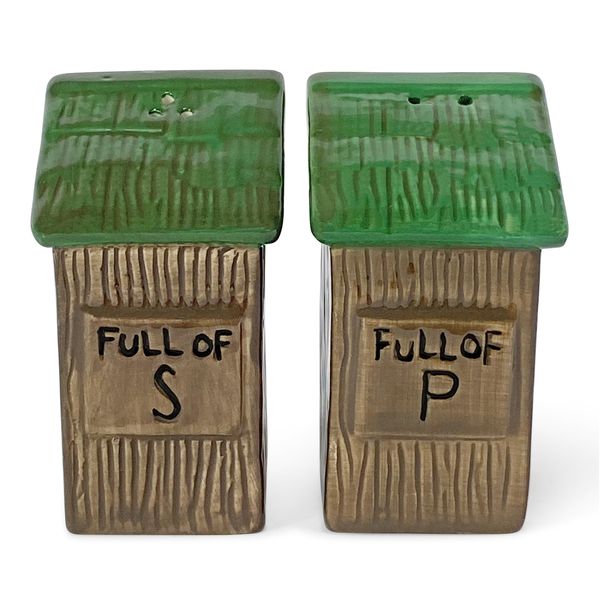 Rivers Edge Products Salt and Pepper Shakers Set, Unique Poly Resin Spice Dispenser, Novelty Kitchen Counter Decor, Outhouse