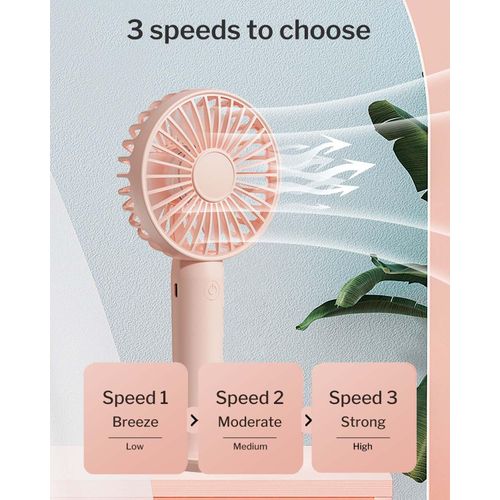 Linlinwill Portable Handheld Fan 2 Pack, USB Rechargeable Mini Fan, Ultra Quiet, 3 Speeds with Phone Holder Base, All Day Battery for Outdoor Indoor (Pink)