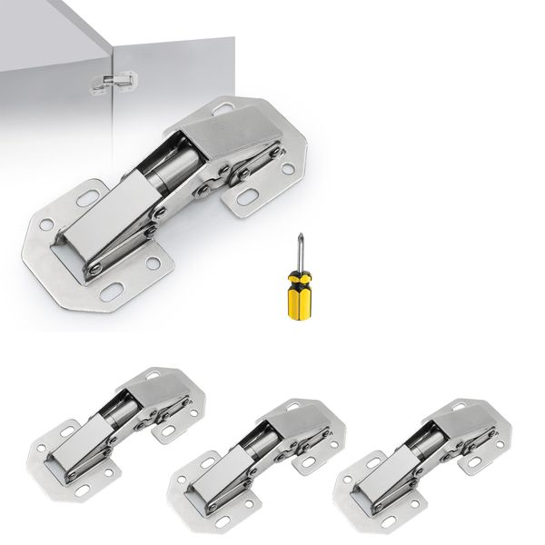 2-Pack Hidden Hinges for Cabinet Doors Frameless,90 Degree Concealed Cabinet Hinges, Surface Mount Hinges (4)