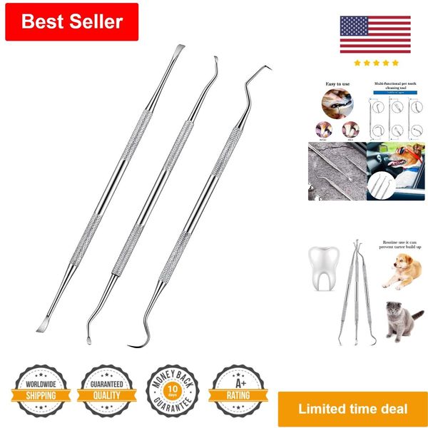 Effective Dog and Cat Dental Tool - 3 Pieces - Stainless Steel - Tartar Removal