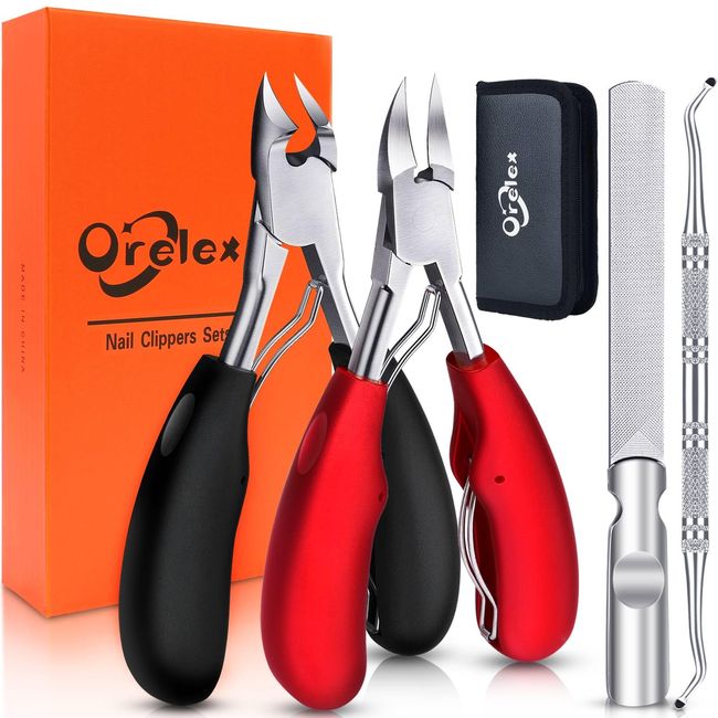 Orelex Toenail Clippers for Seniors Thick Toenails, Toe Nail Clippers Set for Ingrown Toenail, Men and Adults, Elderly, Professional, Super Sharp Curved Blade Grooming Tool, Predicure,