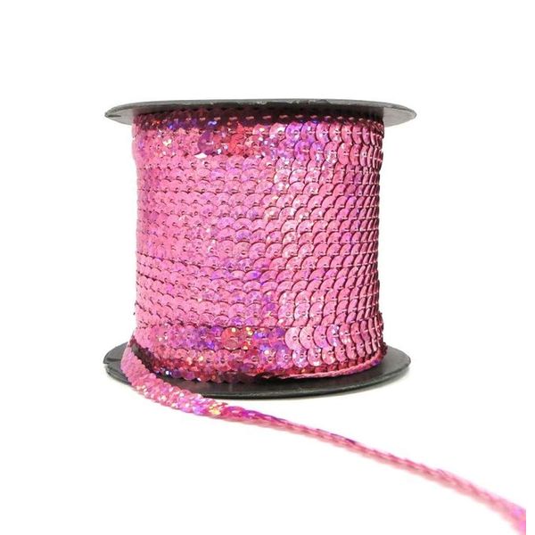 Holographic Light Pink 6mm Sequin Trim Flat Round Strung Sequins String Costume Dressmaking (3 Meters)