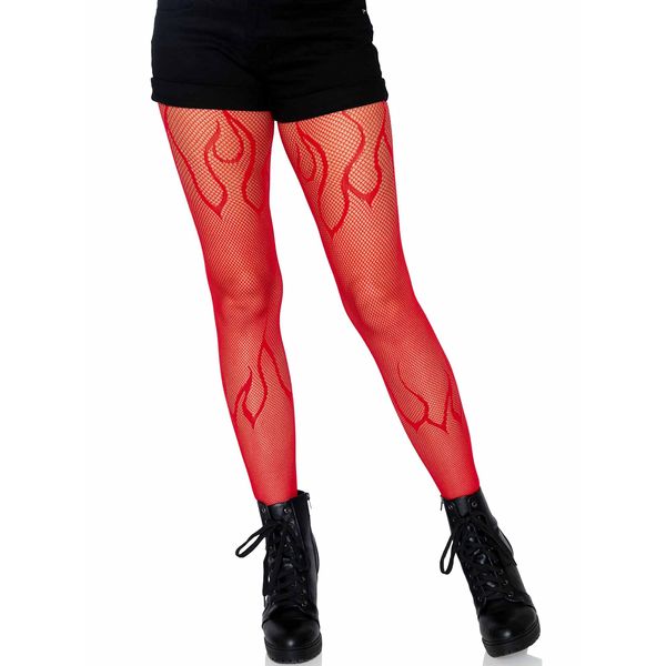 Leg Avenue 9288-00322 Flame Net Tights, O/S, Red