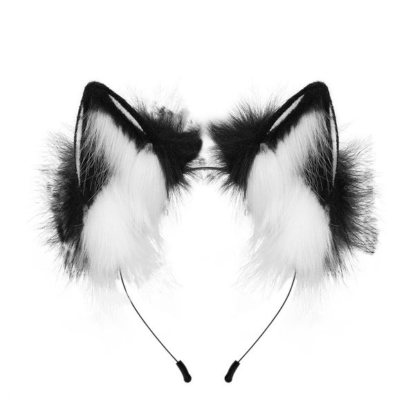 Voittozege Handmade Faux Fur Fox Wolf Ears Headband Cat Wolf Fox Ears Fox Wolf Animal Ears Headband Fox Cat Long Fur Ears Hair Headwear Furry Wolf Ears Headband Halloween Cosplay Costume