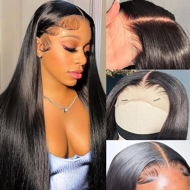 IWISH 13x6 Human Hair Wigs Glueless Straight Lace Front Wigs Human Hair 22 Inch T Part Lace Frontal Wigs Human Hair Natural Black 160% Density HD Transparent Lace Front Wigs for Black Women
