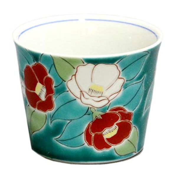 Kutani Ware SK-290 Blue Suburban Kiln Free Cup Soba Boar Mouth, Camellia, Flower of Four Seasons