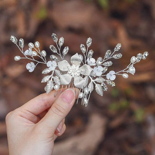 Evild Wedding Flower Hair Comb Silver Pearls Hair Side Comb Bridal Hair Clips Headpieces Vintage Hair Accessories for Bride and Bridesmaids