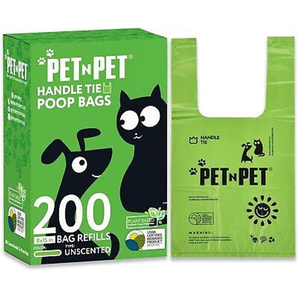 PET N 200 Counts Unscented Dog Poop Bags 1 Count (Pack of 200), Green