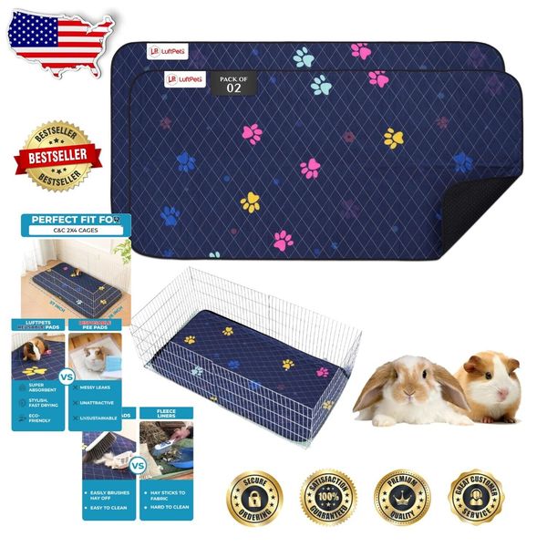 Washable C&C 2x4 Guinea Pig Cage Liner, Fast-Drying & Leakproof (2 Pack)