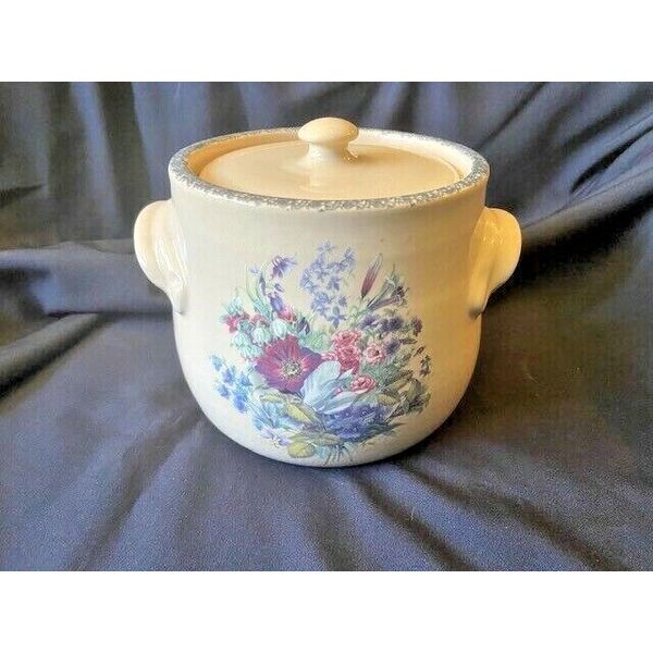 HOME & GARDEN PARTY FLORAL SPLENDOR BEAN POT W/LID COOKIE JAR CROCK 2002