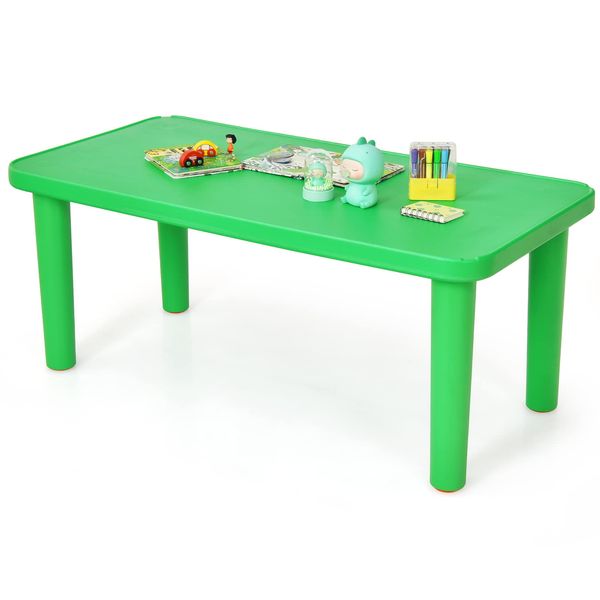 ReunionG Rectangular Kids Activity Table, Kids Play Table, Portable Plastic Table with Foot Mats, Children Activity Table for School Home Play Reading Dining, Kids Furniture for Boys Girl (Green)