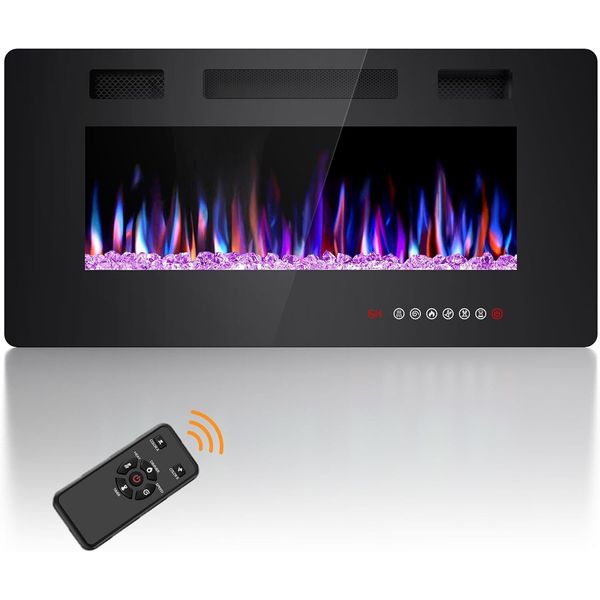 36 Inch Electric Fireplace Inserts, in-Wall Recessed & Wall Mounted,Remote&Timer