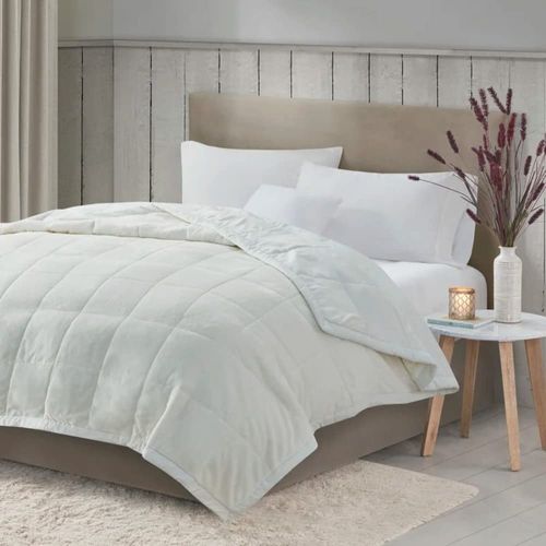 Luxurious Reversible Down Alternative Fluffy Blankets King Size | Quilted Technique, Fresh & Beautiful Appearance Extra Cozy Throw Ultra Plush Rich Look | Aesthetic Bedding Cream Ivory Color Cool