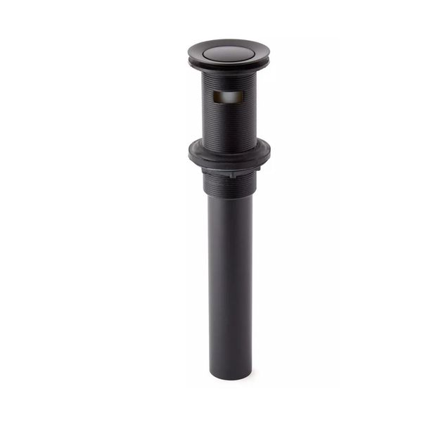 Extended Press Type Pop Up Bathroom Drain - Overflow Hole - Matte Black
