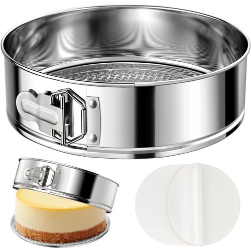 ZeroPone 10 Inch 304 Stainless Steel Springform Pan with Removable Bottom, Nonstick Round Spring Form Cheesecake Pan with 30 Pcs Parchment Paper Liners