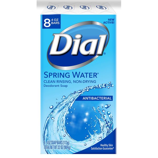 Dial Antibacterial Bar Soap, Refresh & Renew, Spring Water, 4 oz, 8 Bars