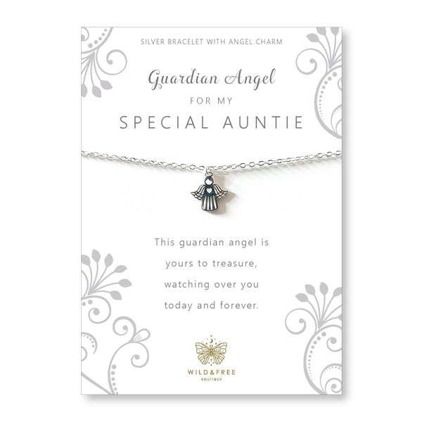 Auntie Angel Gifts for Auntie Presents, Silver Guardian Angel Charm Bracelet Jewellery Gifts Birthday Christmas with Gift Box Sentimental Keepsake Thoughtful Gift