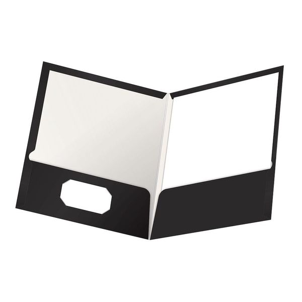 Oxford Laminated Twin-Pocket Folders, Letter Size, Black, Holds 100 Sheets, Box of 25 (51706EE)