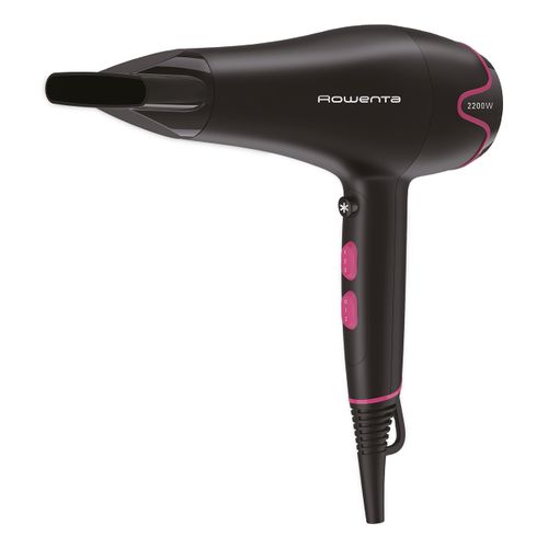 Rowenta CV5713 Motion Dry Hair Dryer | 2200 Watt | Quick Drying | 6 Settings | Styling Nozzle | Cold Air Level | Lightweight | Removable Grid | Long Cable | Black/Pink