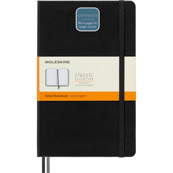 Moleskine Classic Expanded Notebook, Hard Cover, Large (5" x 8.25") Ruled/Lined, Black, 400 Pages