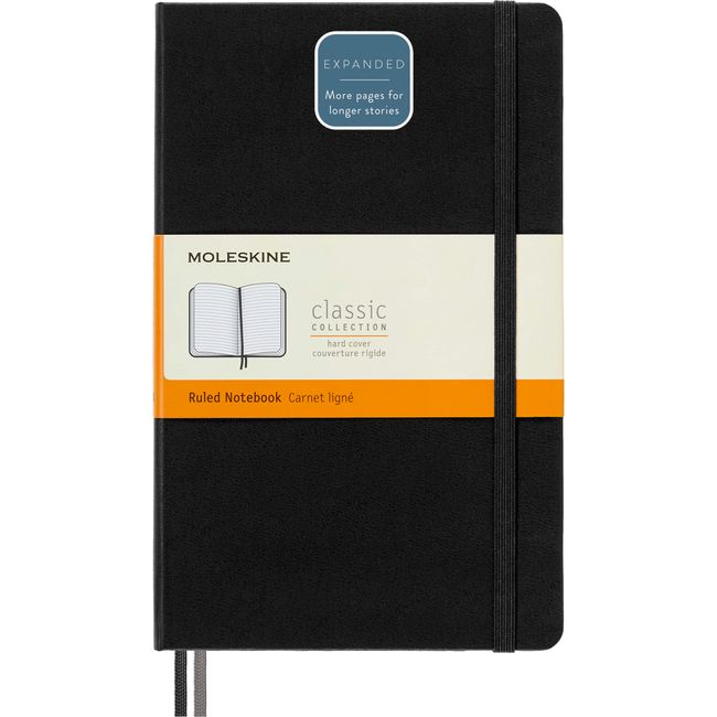 Moleskine Classic Expanded Notebook, Hard Cover, Large (5" x 8.25") Ruled/Lined, Black, 400 Pages