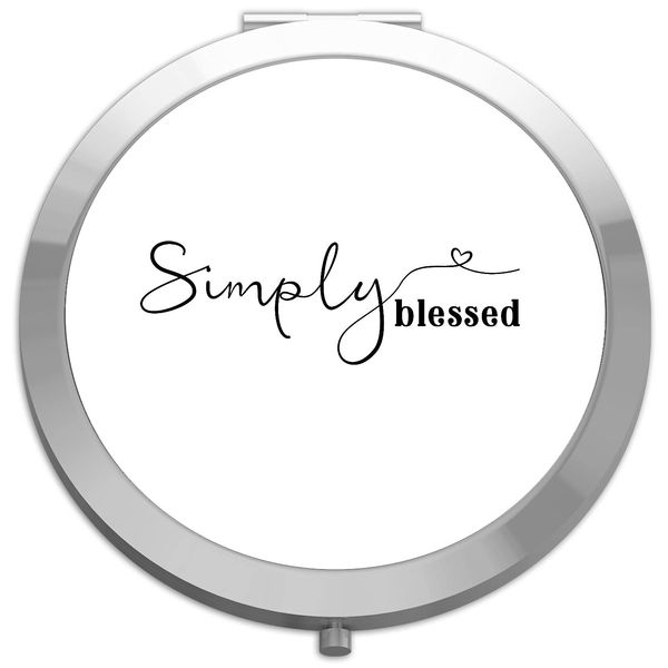Simply blessed (style two) [CM17PMR] positive statement compact pocket mirror - silver round circle shape