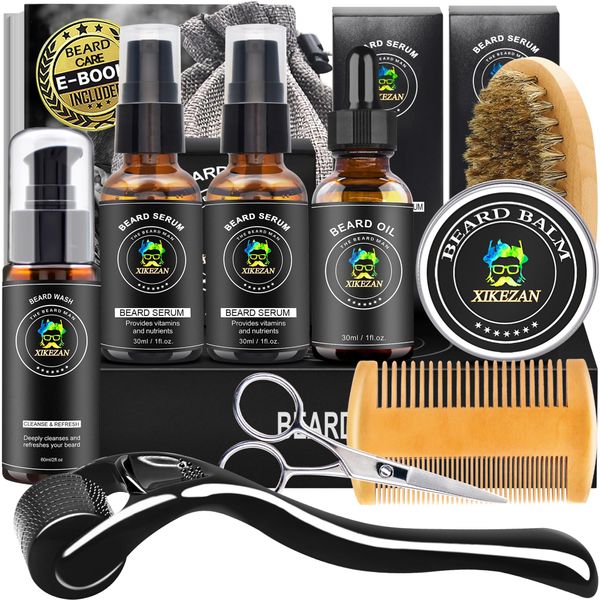 Bart Wachstum Set mit Bart Roller,Bartöl Wachstum,Bart Balsam,Bartkamm Kammaufsätze,Bartreiniger,Tasche,E-Book Bartpflege Originelle Geschenke Weihnachten Männer Geschenke für Männer Papa Ehemann Ihn