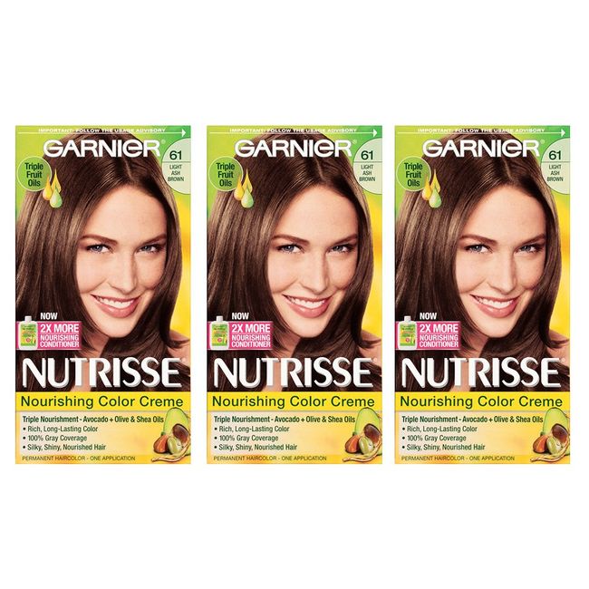 Garnier Nutrisse Nourishing Hair Color Creme, 61 Light Ash Brown (Mochaccino), 3 Count (Packaging May Vary)