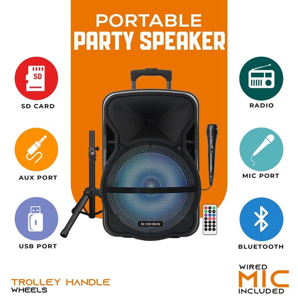 12" Bluetooth Party Speaker w/ LED Lights, USB, SD, FM, Mic Input, Rechargeable