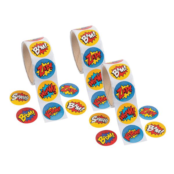 Fun Express Superhero Sticker Roll (3-Pack: 300 Stickers)