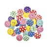 Decorative Round Wooden Buttons, 25mm/1 inch, Polka Dot and Gingham Patterns, Multicolor, 50-Pack