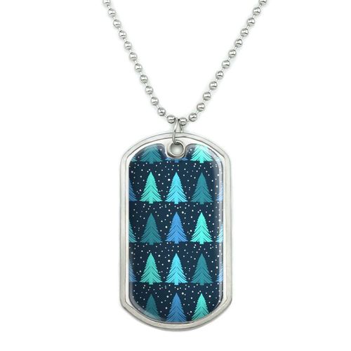 GRAPHICS & MORE Snowy Christmas Trees Pattern Military Dog Tag Pendant Necklace with Chain