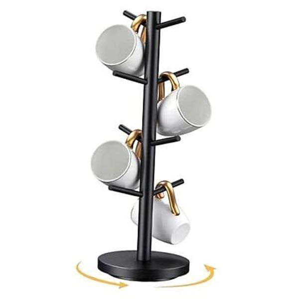 Coffee Mug Holder Tree, Upgraded 360° Rotated Coffee Cup Holder 8 Hooks Black