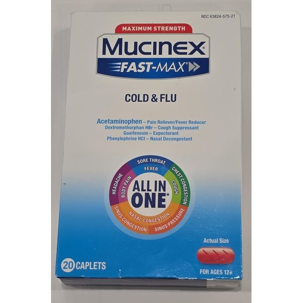 Mucinex Fast-Max Cold and Flu Medicine, Expectorant, 20 Caplets