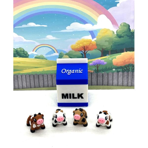 4 pcs Mini Cows with Milk Carton, 3D Printed Articulated Fidget Mini Cows, Colorful Mini Cows Fidget Toy, Fidget Toys for Autism/ADHD MC001